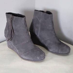 TOMS Suede Avery Zipper Tassel Wedge Boot